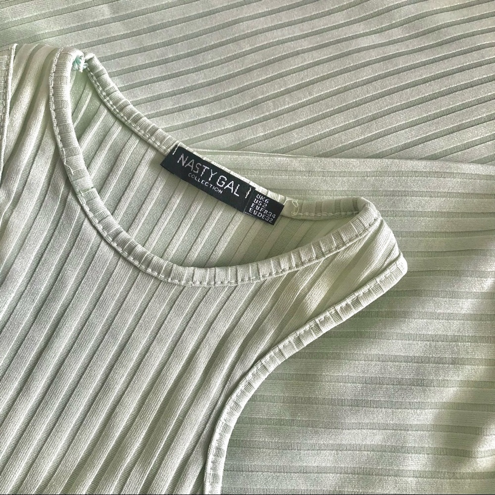 Pistachio Ribbed Racerback and Wide Leg Trouser Matching Lounge Set - Picture 5 of 6